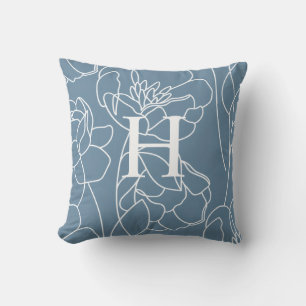 Eleganter blauer moderner Wildblumen-Monogramm-Nam Kissen