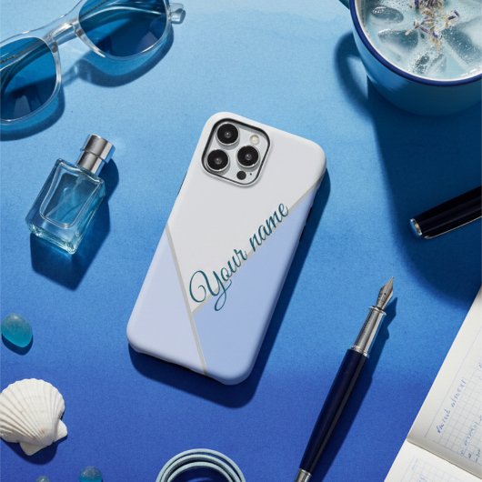 Eleganter blauer monochromer Individuelle Name Case-Mate iPhone Hülle