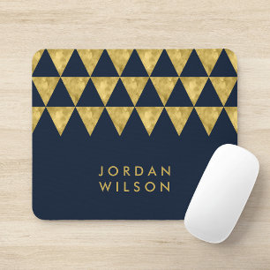 Eleganter blauer Name Faux-Gold-Dreieck-Muster Mousepad
