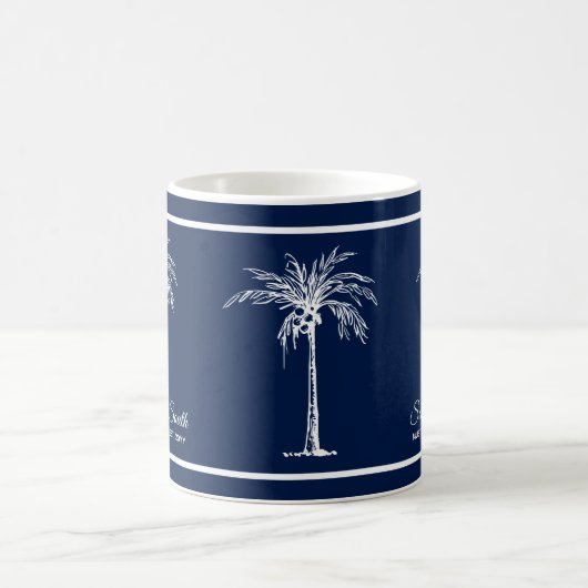 Eleganter Blauer Palmenbaum Personalisiert Kaffeetasse (Mittel)