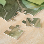 Eleganter Blauer Pfau Rosa Blume Wald Puzzle (Seite)