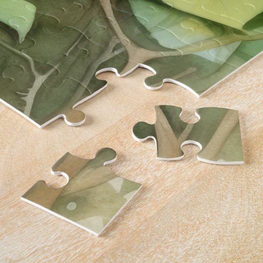 Eleganter Blauer Pfau Rosa Blume Wald Puzzle (Seite)