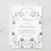 eleganter blauer Rahmen Taufe Einladung (Vorderseite)
