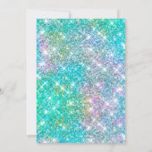 Eleganter blauer Regenbogen-Glitzer jeder Alterskl Einladung (Rückseite)
