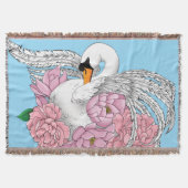 Eleganter blauer romantischer Schwan-Pfingstrosen- Decke (Vorderseite)