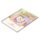 Eleganter blauer rosa Flüssig-Marmor-Gold-Monogram Notizblock (Linke Seite)