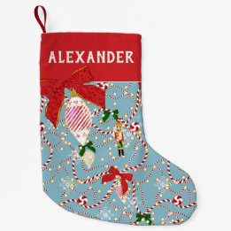 Eleganter blauer roter Manschetten-Nussknacker-Sch Kleiner Weihnachtsstrumpf