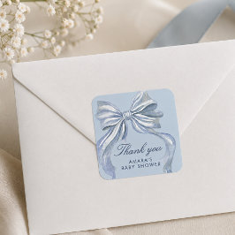 Eleganter blauer Schleifenjunge Baby Shower Dankes Quadratischer Aufkleber