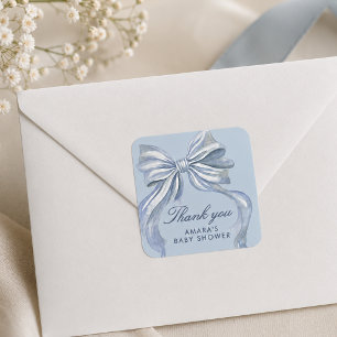 Eleganter blauer Schleifenjunge Baby Shower Dankes Quadratischer Aufkleber