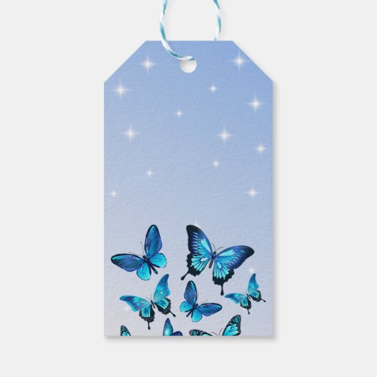 Eleganter Blauer Schmetterling mit Sparkle Geschenkanhänger (Rückseite)