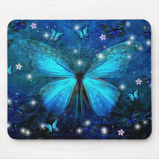 Eleganter Blauer Schmetterling Mousepad (Vorne)