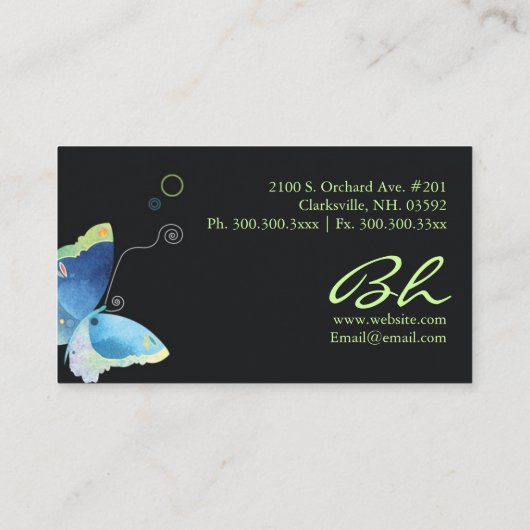 Eleganter Blauer Schmetterling Personalisiert Visitenkarte (Rückseite)