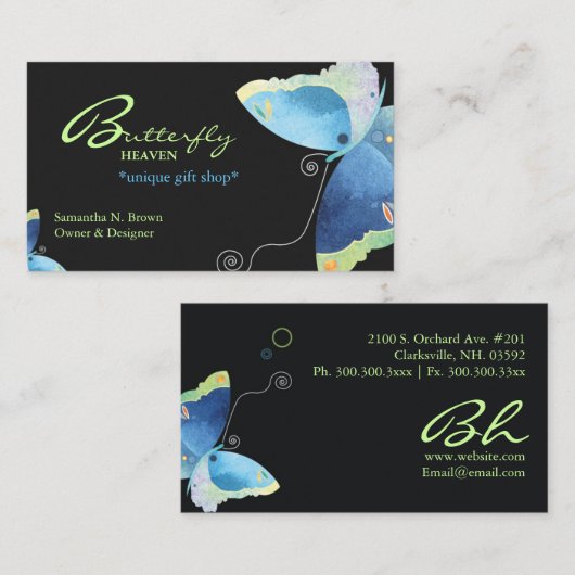 Eleganter Blauer Schmetterling Personalisiert Visitenkarte (Vorne/Hinten)
