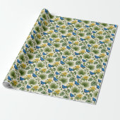 Eleganter blauer Schmetterlings-Botanik-Wrap Geschenkpapier (Ungerollt)