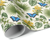 Eleganter blauer Schmetterlings-Botanik-Wrap Geschenkpapier (Rolleneckpunkt)