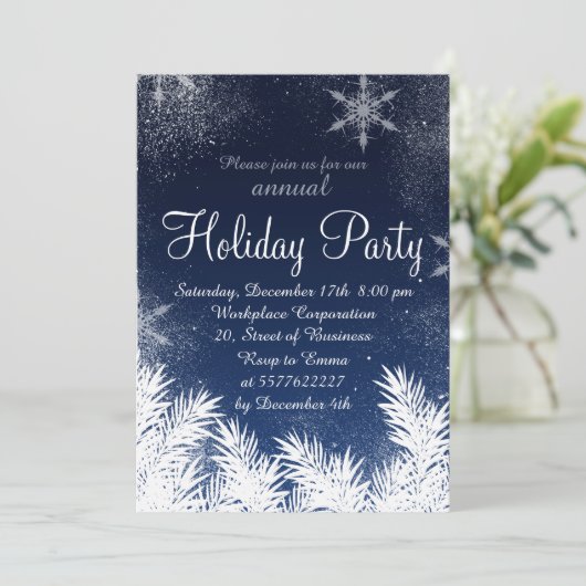 Eleganter, blauer Schneeflocken im Winterurlaub Einladung (Stehend Vorderseite)