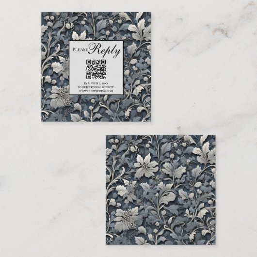 Eleganter, blauer Silbergrauer QR-Code Begleitkarte (Vorne/Hinten)