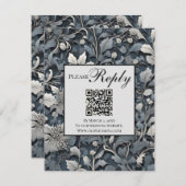Eleganter, blauer Silbergrauer QR-Code RSVP Karte (Vorne/Hinten)
