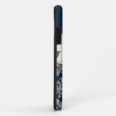 Eleganter blauer silberner Damast-Diamant-Bogen Case-Mate iPhone Hülle (Hinten/Rechts)