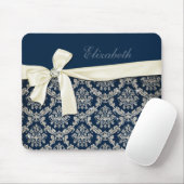 Eleganter blauer silberner Damast-Diamant-Bogen Mousepad (Mit Mouse)