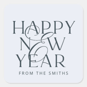 Eleganter blauer Text Happy New Year Custom Design Quadratischer Aufkleber