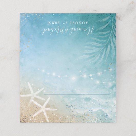 Eleganter, blauer und Aquamariner Strand Platzkarte (Außenseite Aufgefaltet)