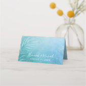 Eleganter, blauer und Aquamariner Strand Platzkarte (Rückseite)