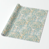 Eleganter blauer und beige Damast Geschenkpapier (Ungerollt)