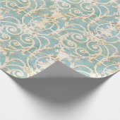 Eleganter blauer und beige Damast Geschenkpapier (Ecke)