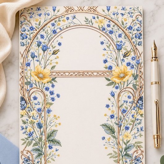 Eleganter blauer und gelber Blumenbogen Briefpapier