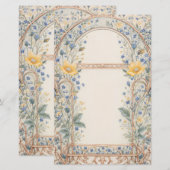 Eleganter blauer und gelber Blumenbogen Briefpapier (Vorne/Hinten)