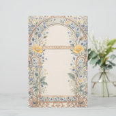 Eleganter blauer und gelber Blumenbogen Briefpapier (Stehend Vorderseite)