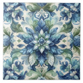 Eleganter Blauer und Grüner Blumendekor Geblüht Fliese (Vorderseite)