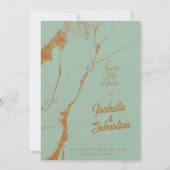 Eleganter Blauer und Kupfermarmor Save the Date ab Einladung (Vorderseite)