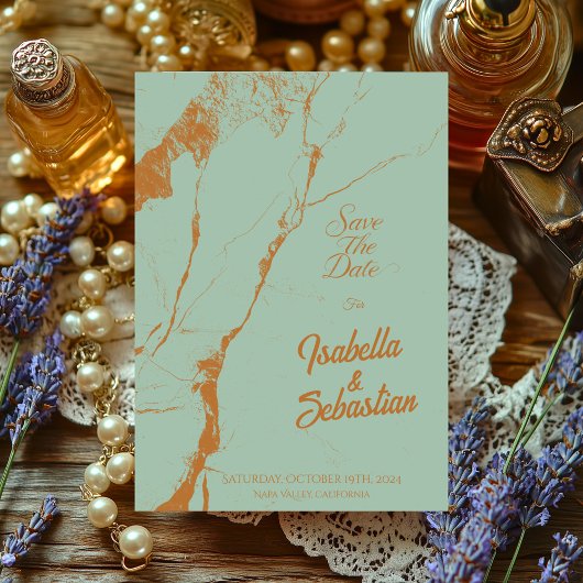 Eleganter Blauer und Kupfermarmor Save the Date ab Einladung