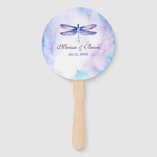 Eleganter Blauer und Lila Wasserfarbendrachenflieg Fächer (Rückseite)