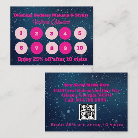 Eleganter blauer und rosa Business-QR-Code Treuekarte (Vorne/Hinten)