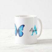 Eleganter Blauer und Schwarzer Monogrammname Butte Kaffeetasse (VorderseiteRechts)
