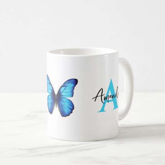 Eleganter Blauer und Schwarzer Monogrammname Butte Kaffeetasse (VorderseiteRechts)