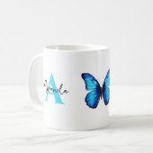 Eleganter Blauer und Schwarzer Monogrammname Butte Kaffeetasse (Vorderseite Links)