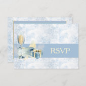 Eleganter blauer und weißer Champagner Hochzeit RS RSVP Karte (Vorne/Hinten)