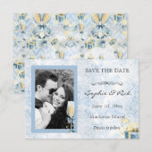 Eleganter Blauer und Weißer Champagner Save the Da Date (Vorne/Hinten)