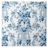 Eleganter blauer und weißer französischer Rokoko F Fliese (Vorderseite)