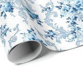 Eleganter blauer und weißer französischer Rokoko F Geschenkpapier (Rolleneckpunkt)