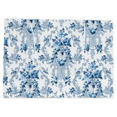 Eleganter blauer und weißer französischer Rokoko F Große Geschenktüte (Rückseite)