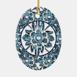 Eleganter blauer und weißer Kristall-Weihnachtssch Keramik Ornament