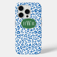 Eleganter Blauer und Weißer Leopard Print Mit Mono