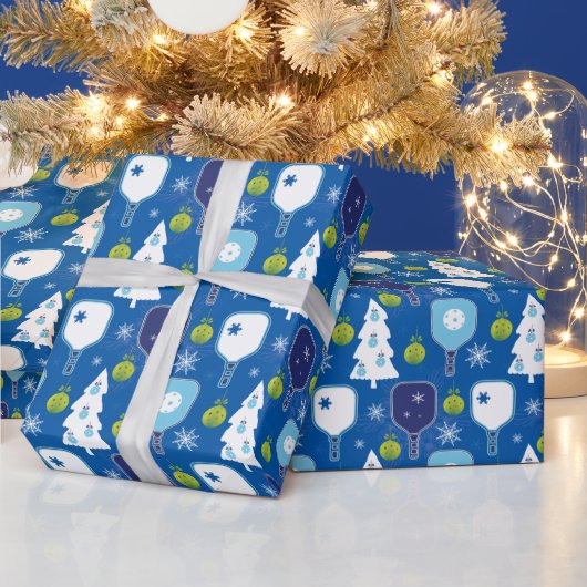 Eleganter, blauer und weißer Weihnachtspickleball  Geschenkpapier (Feiertage)