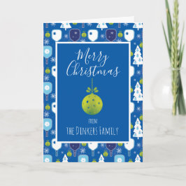 Eleganter, blauer und weißer Weihnachtspickleball Karte