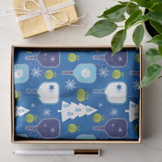 Eleganter, blauer und weißer Weihnachtspickleball Seidenpapier (Geschenk)